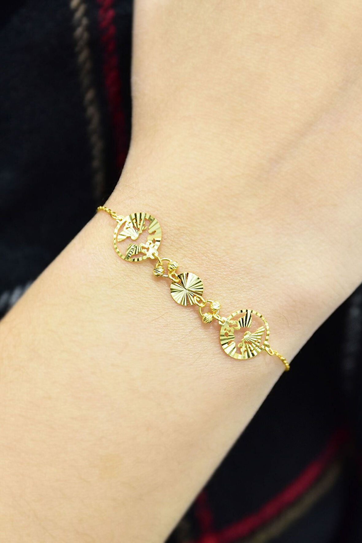 925 Ayar Gümüş Gold Kaplama Dünya Kristal Kesim Bileklik