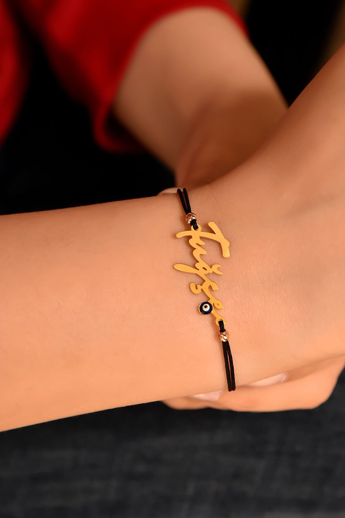 925 Ayar Gümüş Siyah Ipli Altın Kaplama Isim Kadın Bileklik