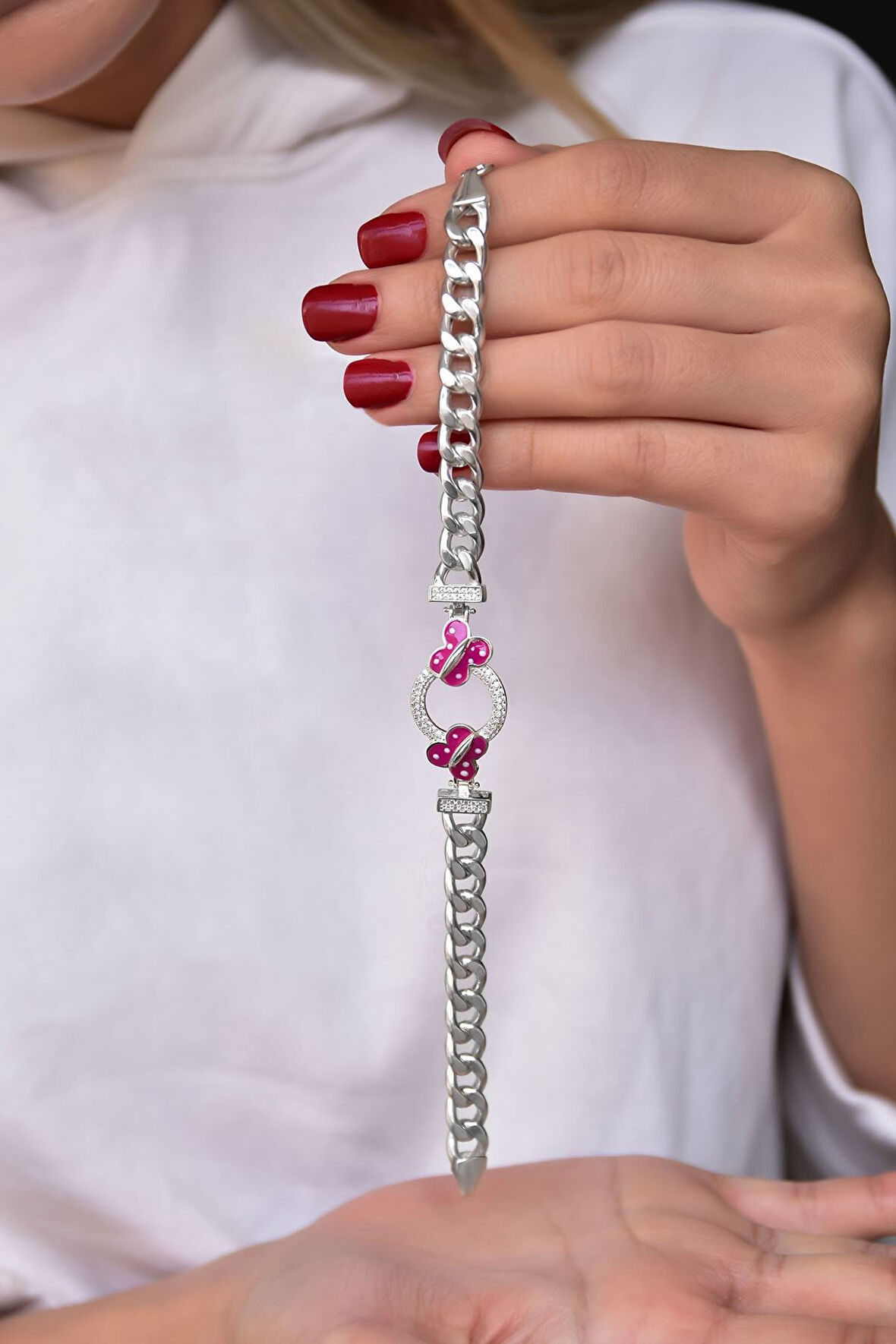 925 Ayar Gümüş Rodyum Kaplama Kelebek Zincir Bileklik