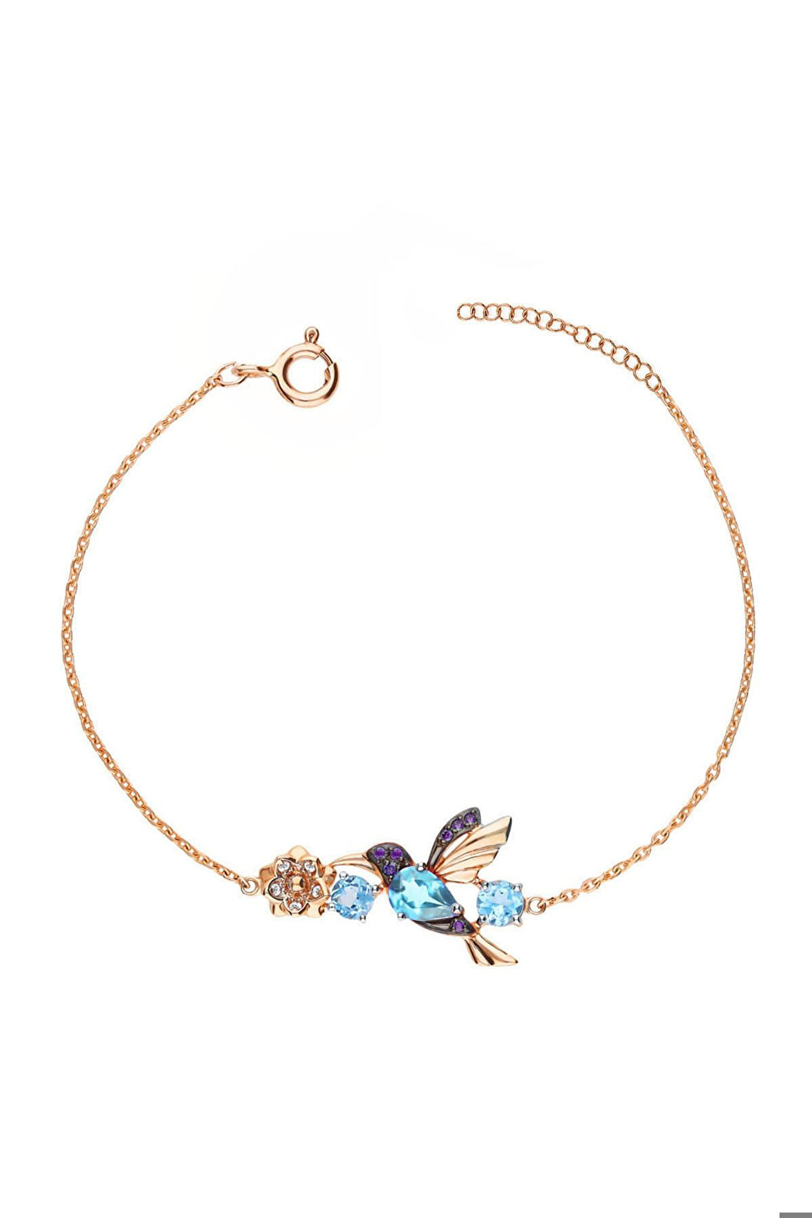 925 Ayar Gümüş Rose Kaplama Taşlı Sevgi Kuşu Bileklik