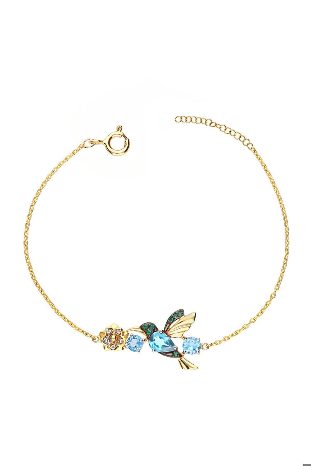 925 Ayar Gümüş Altın Kaplama Taşlı Sevgi Kuşu Bileklik