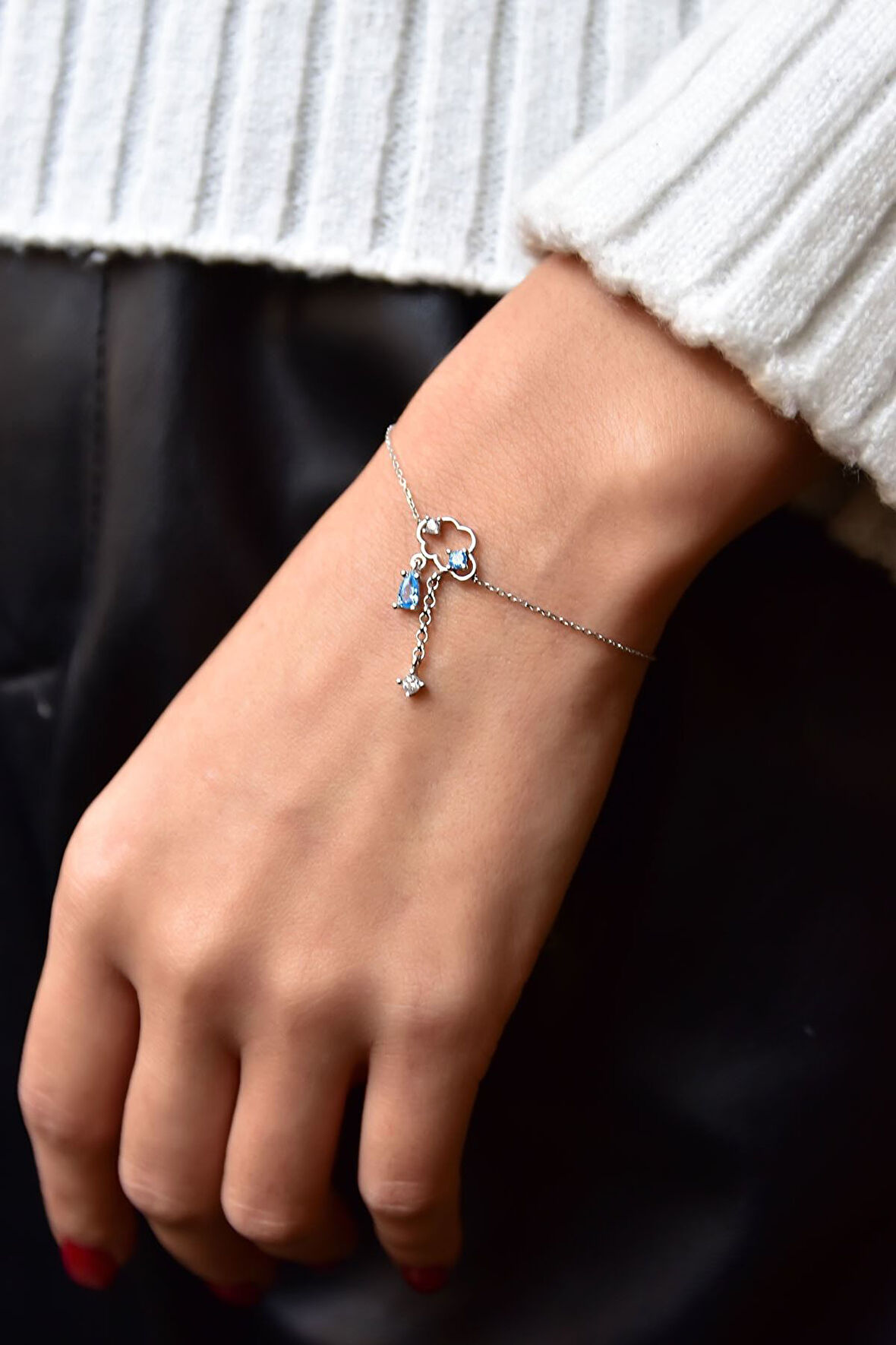 925 Ayar Gümüş Rodyum Kaplama Yağmur Bulut Bileklik