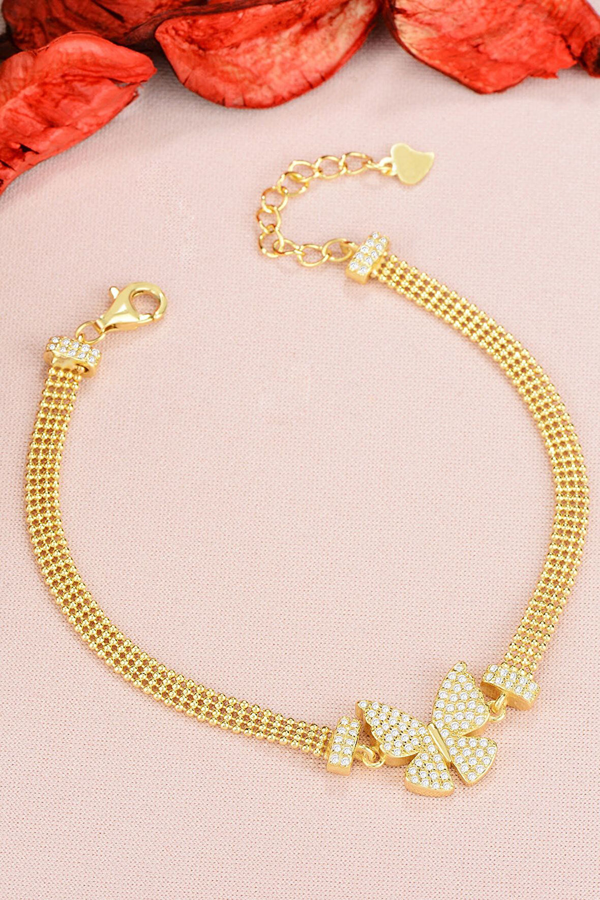 925 Ayar Gümüş Toplu Altın Kaplama Kelebek Bileklik