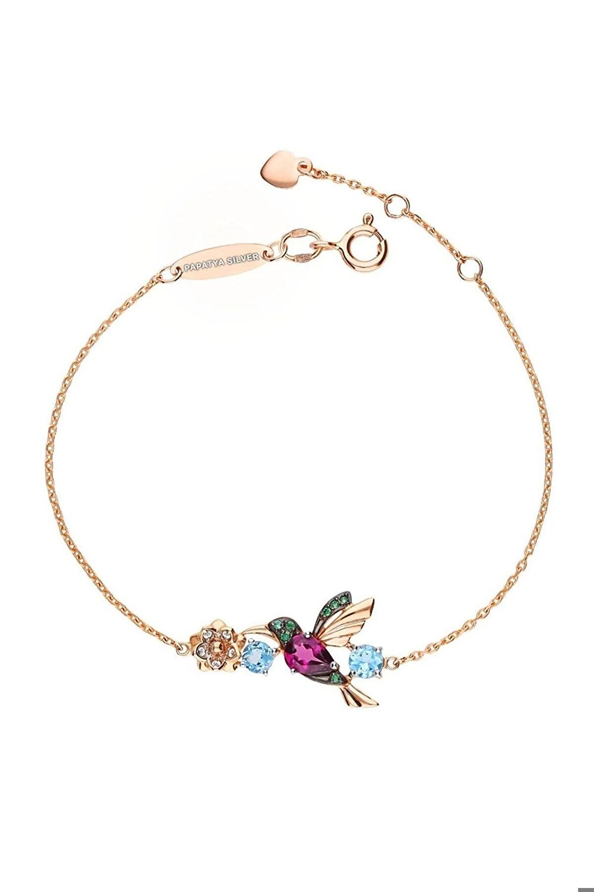 925 Ayar Gümüş Rose Zirkon Taşlı Kuş Kadın Bileklik