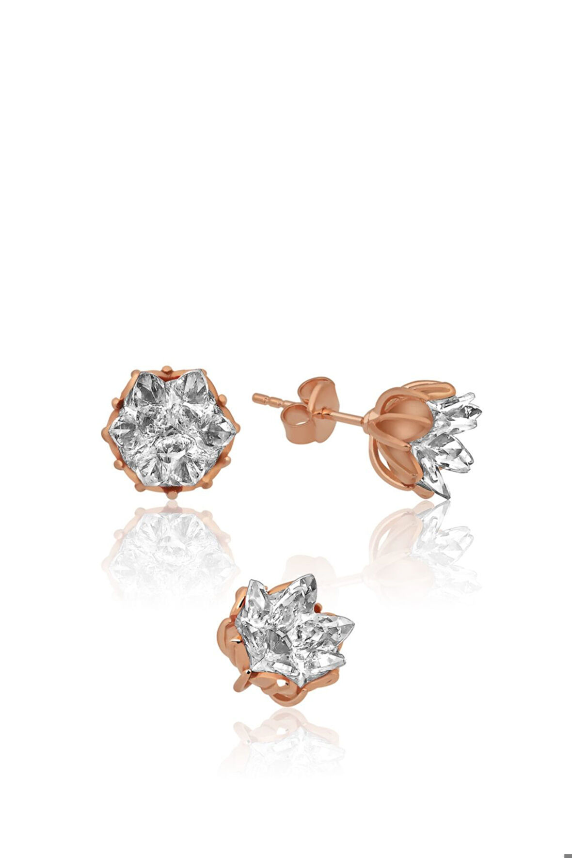 Kadın Lotus Çiçeği Küpe Beyaz Taşlı Küpesi Uvps300090