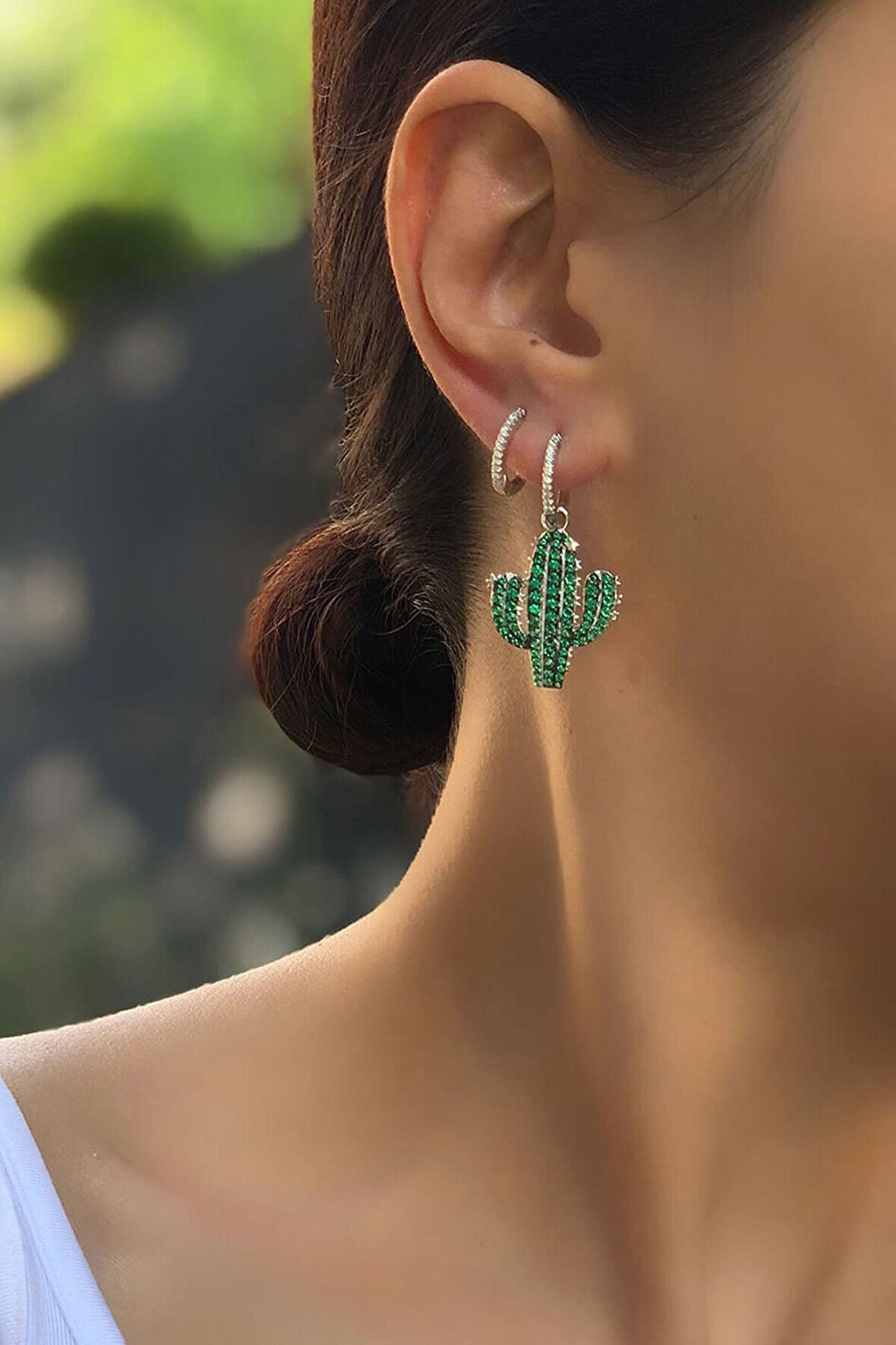 925 Ayar Altın Kaplama Tekli Sallantılı Italyan Kaktüs Gümüş Küpe