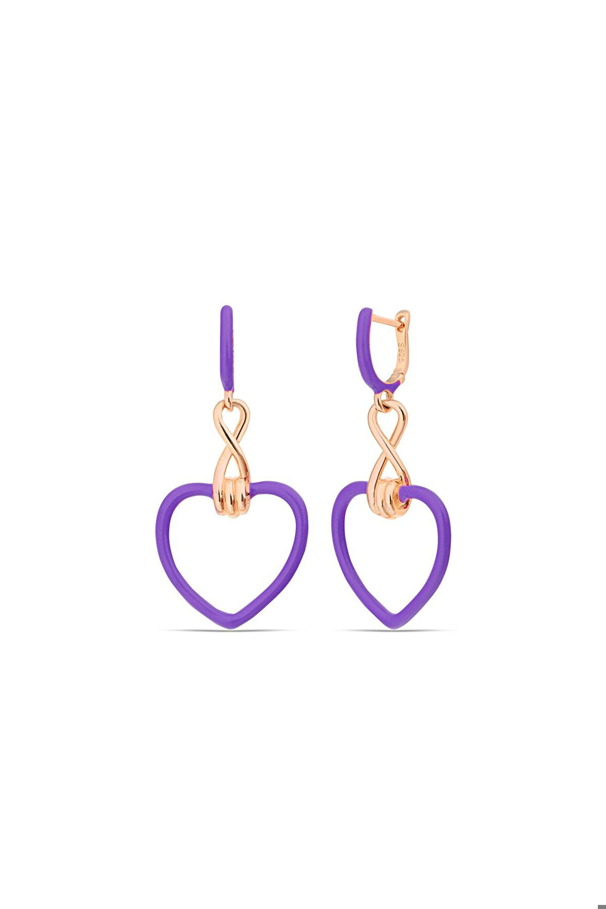 925 Ayar Sonsuzluk Detaylı Mor Kalp Gümüş Kadın Küpe