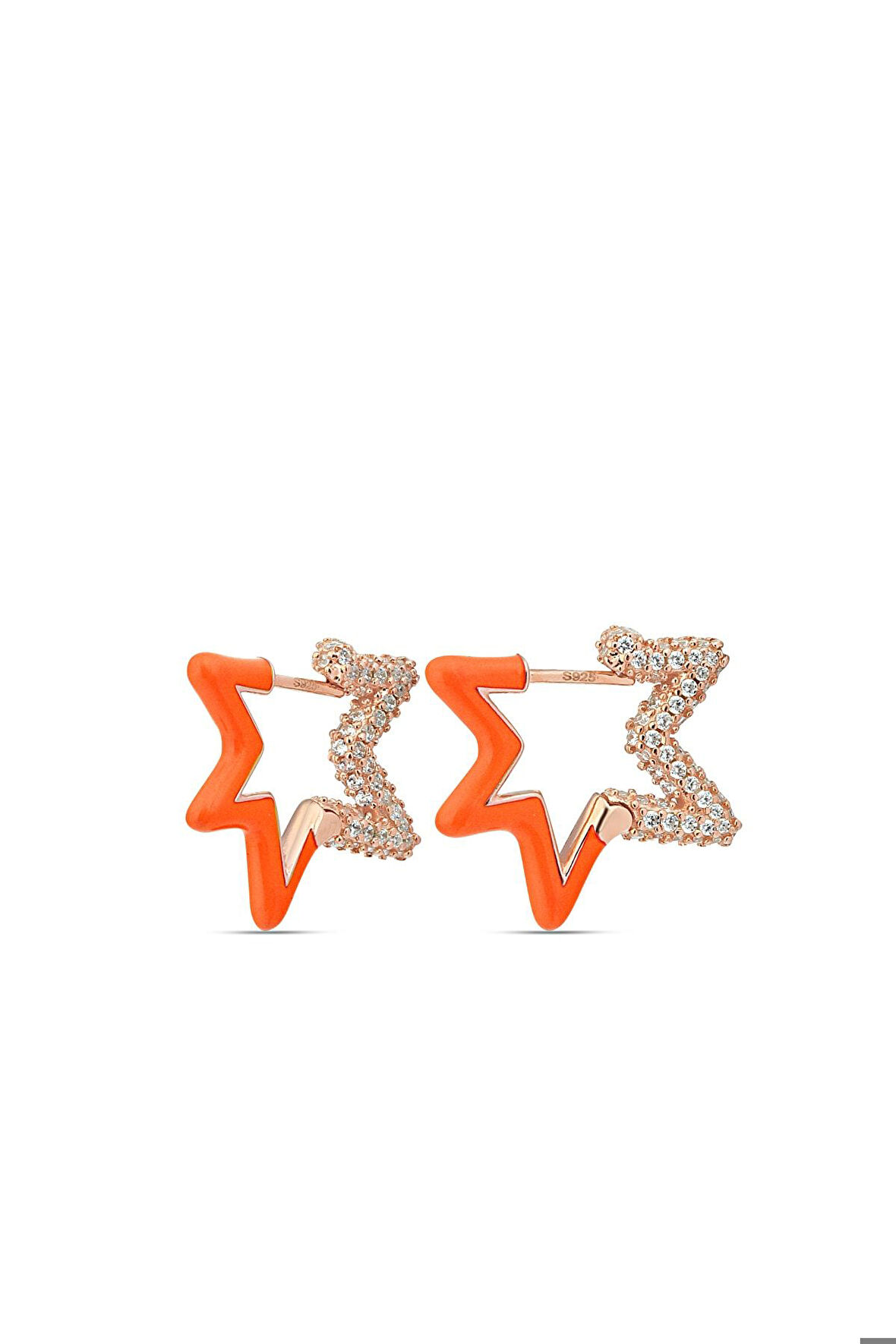 925 Ayar Turuncu Yıldız Model Taşlı Gümüş Kadın Küpe