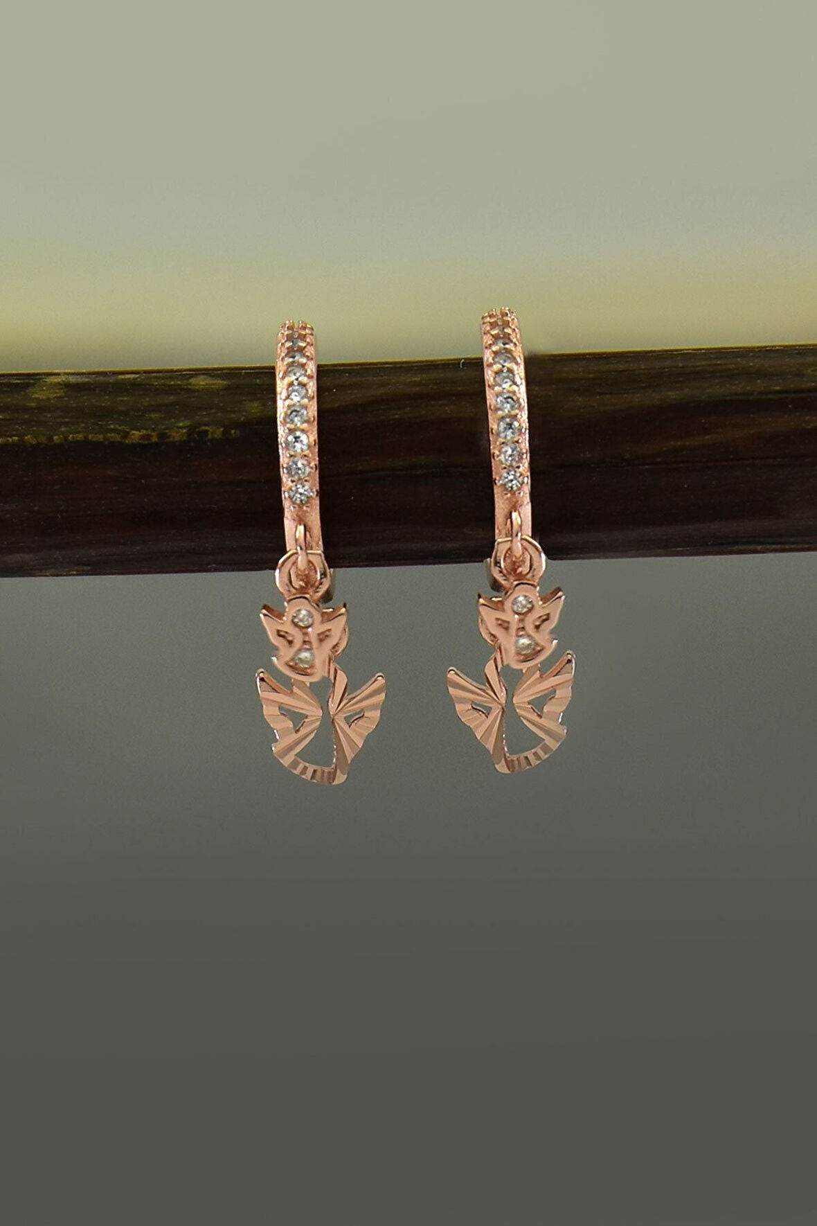 925 Ayar Gümüş Rose Altın Kaplama Melek Halka Küpe