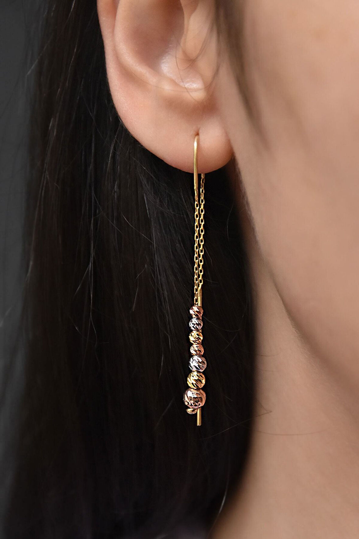 925 Ayar Gümüş Dorika Top Zincir Küpe