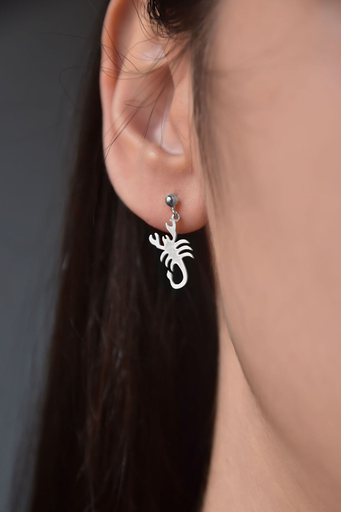 925 Ayar Gümüş Rodyum Kaplama Akrep Model Çivili Kadın Top Küpe