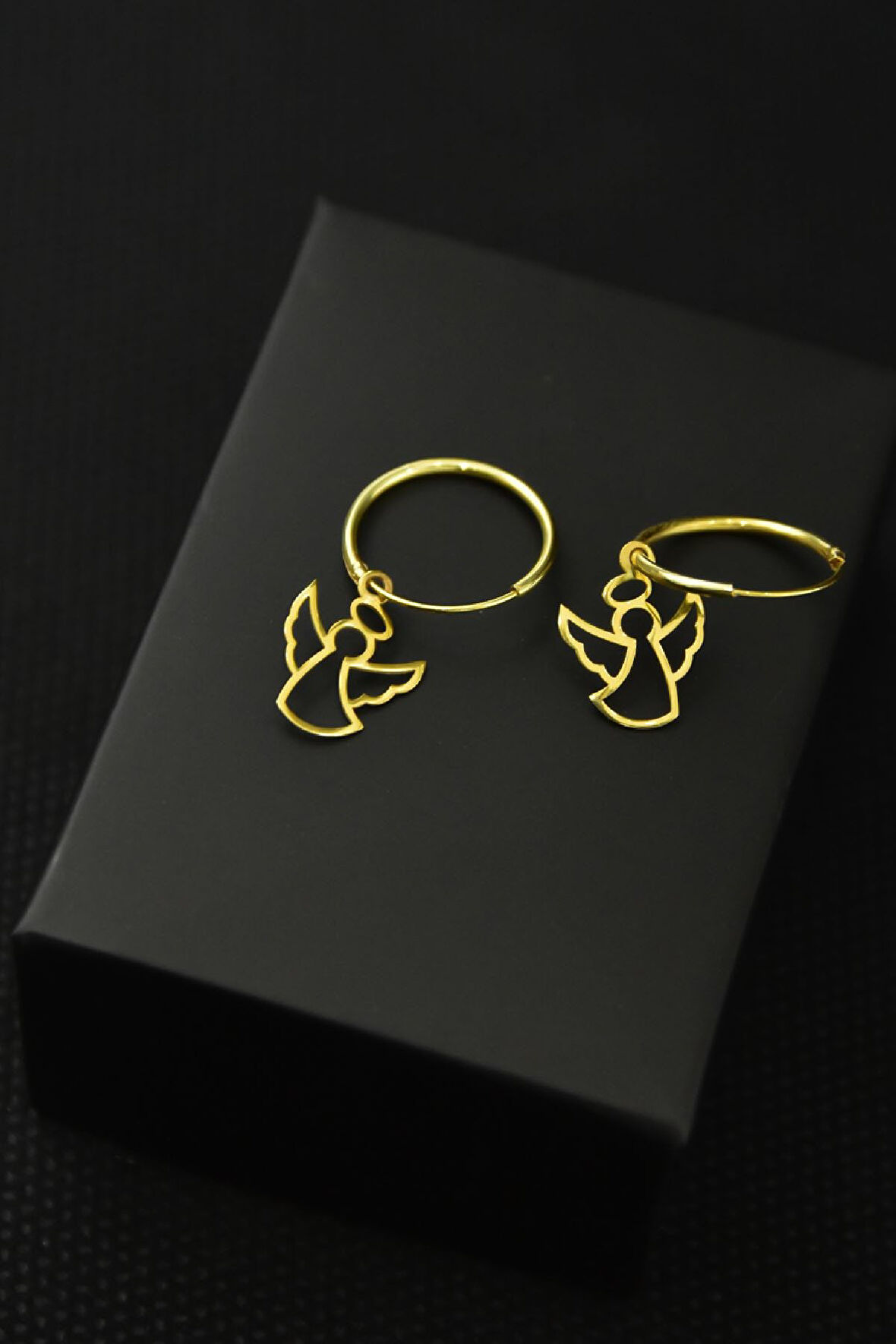 925 Ayar Gümüş Altın Kaplama Melek Figürlü Halka Küpe