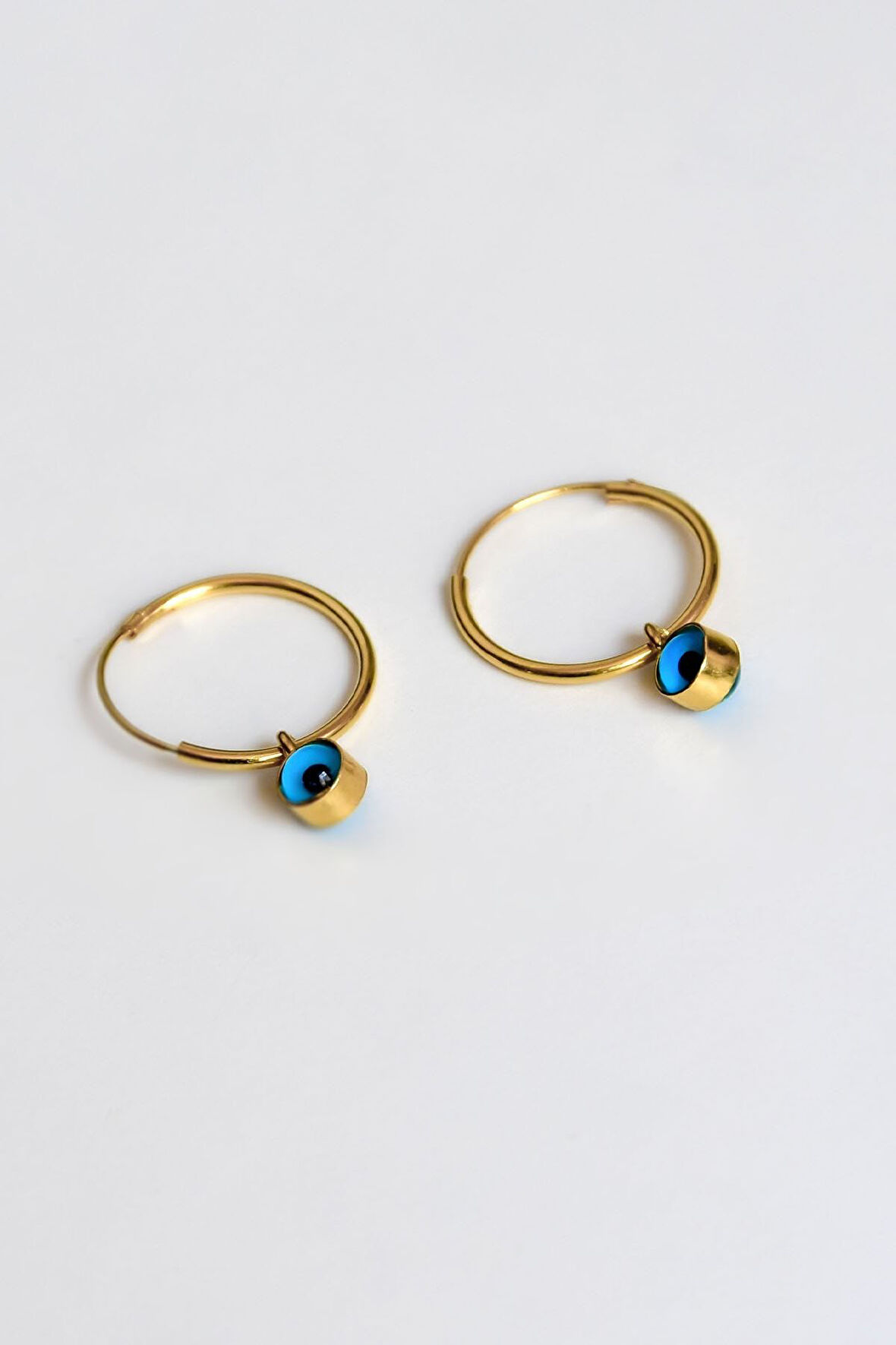 925 Ayar Gümüş Altın Kaplama Nazarlı Cam Göz Kadın Küpe