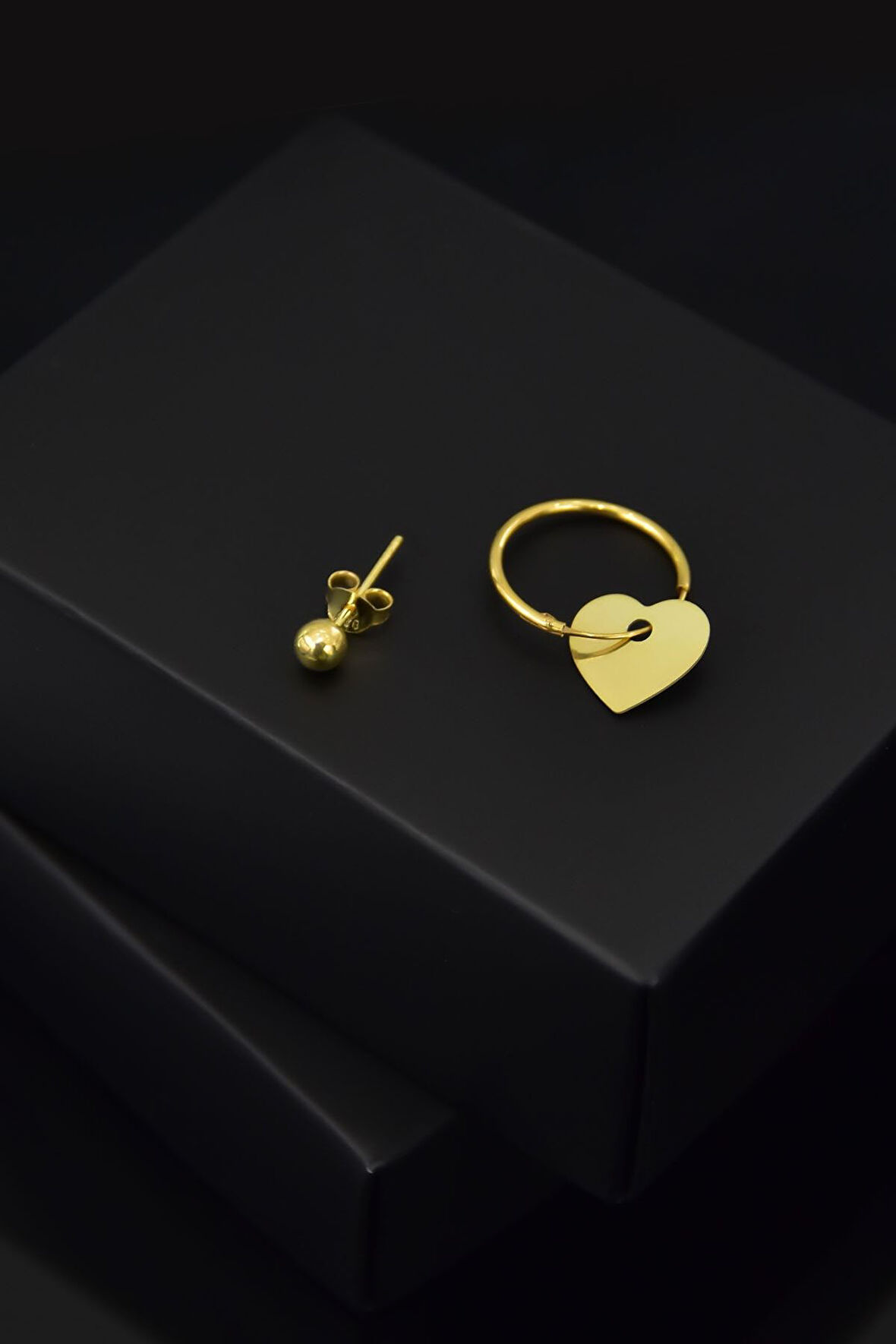 925 Ayar Gümüş Altın Kaplama Kalp Halka Ve Top Küpe