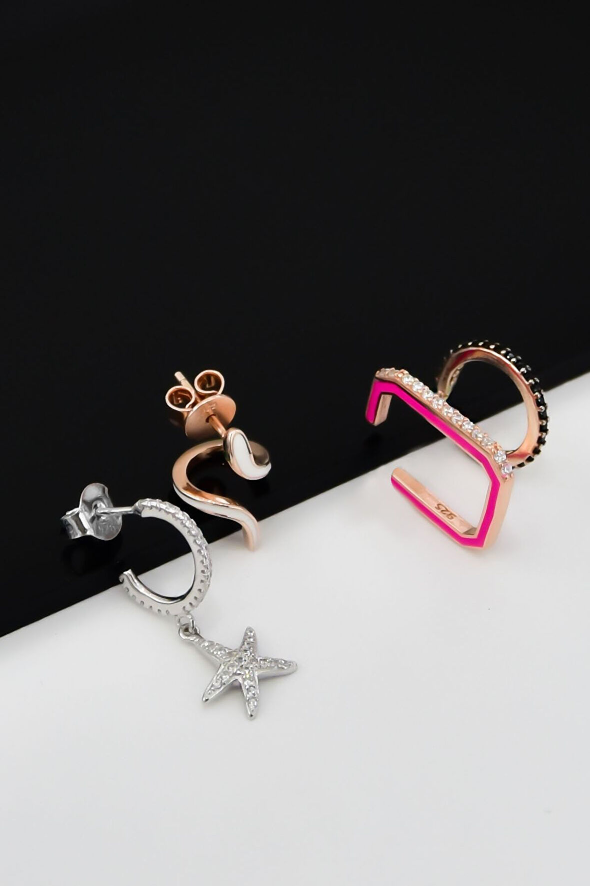 925 Ayar Gümüş Zirkon Taşlı Mineli Çoklu Fantezi Küpe