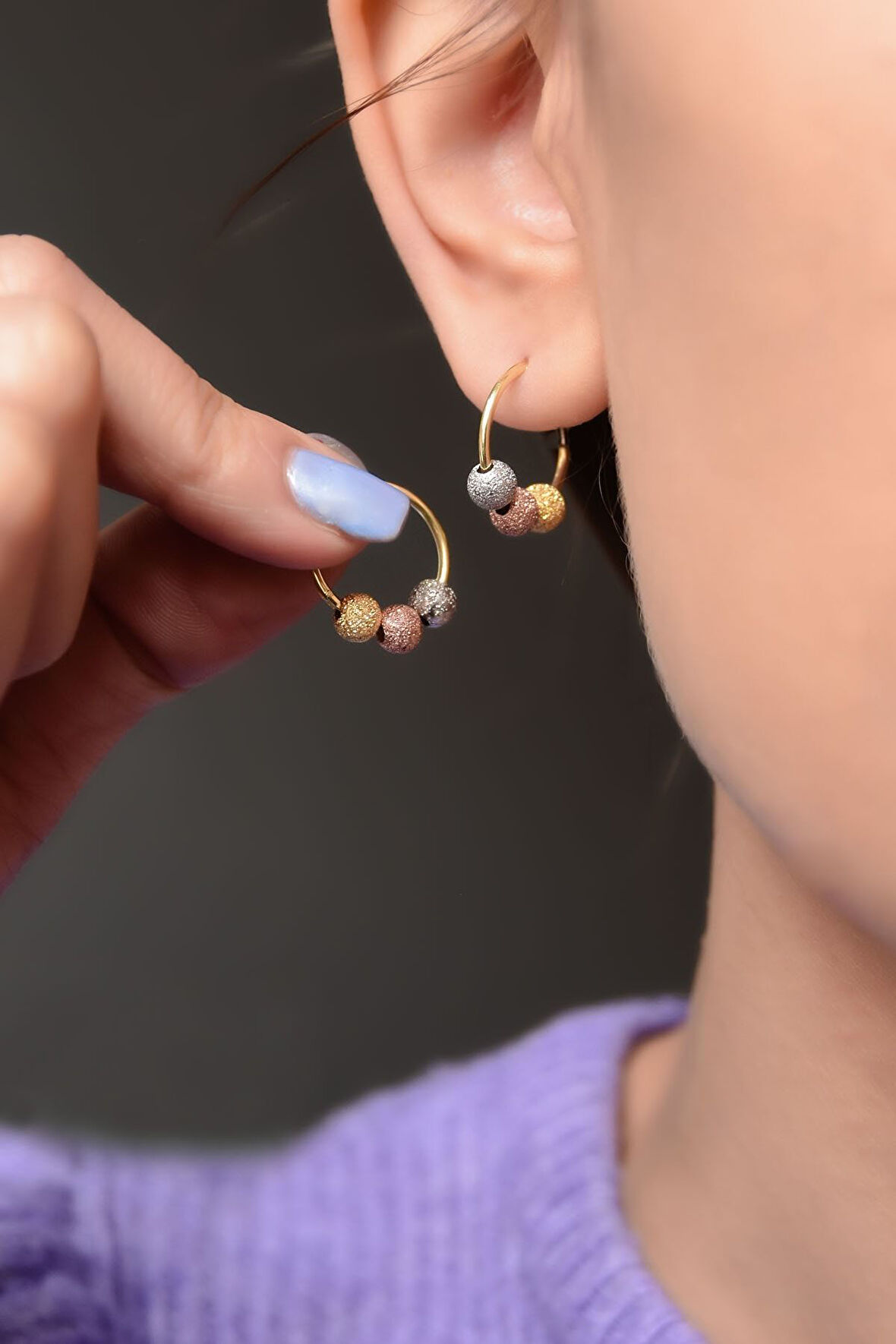 925 Ayar Gümüş 3 Renk Dorika Toplu Halka Küpe