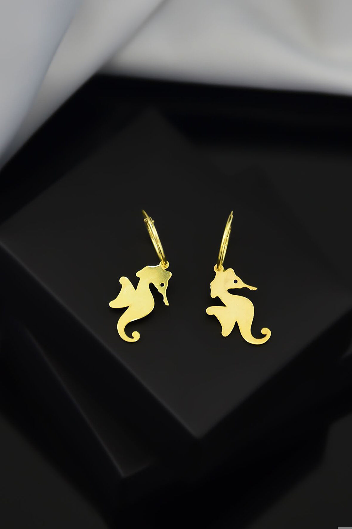 925 Ayar Gümüş Altın Kaplama Denizatı Model Halka Küpe