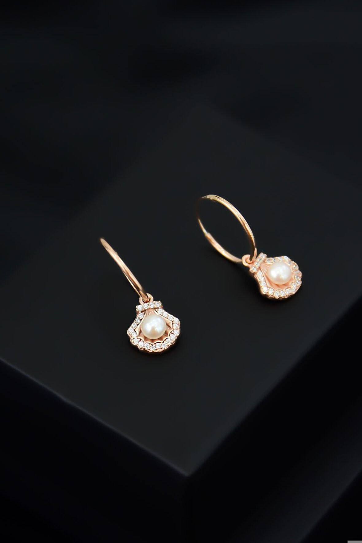 925 Ayar Gümüş Rose Kaplama Deniz Kabuğu Inci Halka Küpe