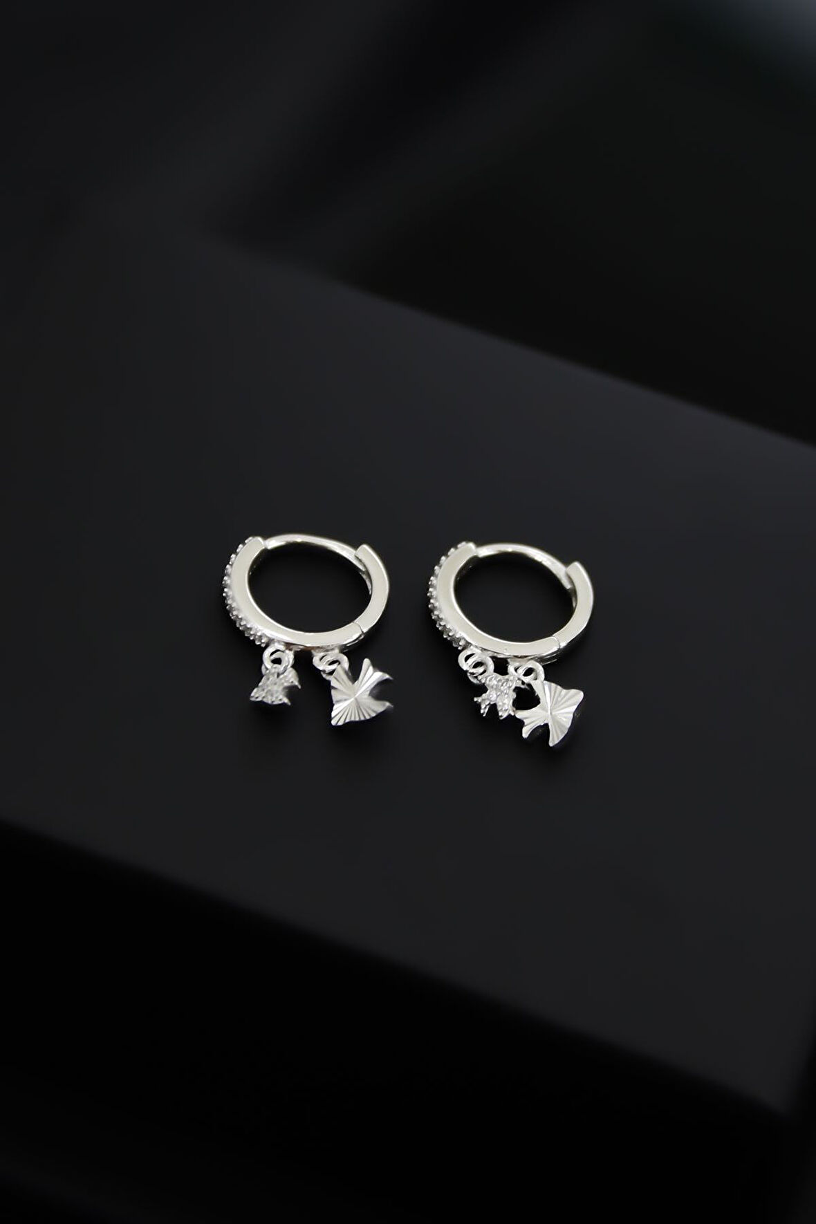 925 Ayar Gümüş Rodyum Kaplama Yıldız Figürlü Halka Kadın Küpe