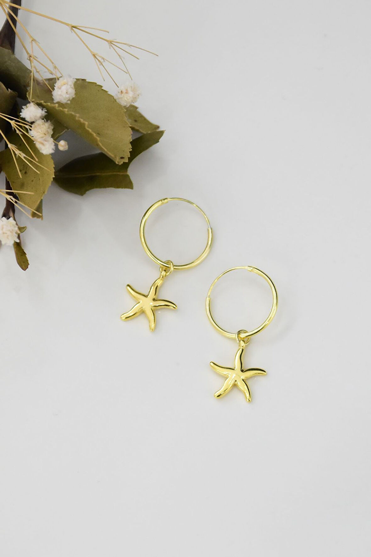 925 Ayar Gümüş Altın Kaplama Yıldız Halka Küpe