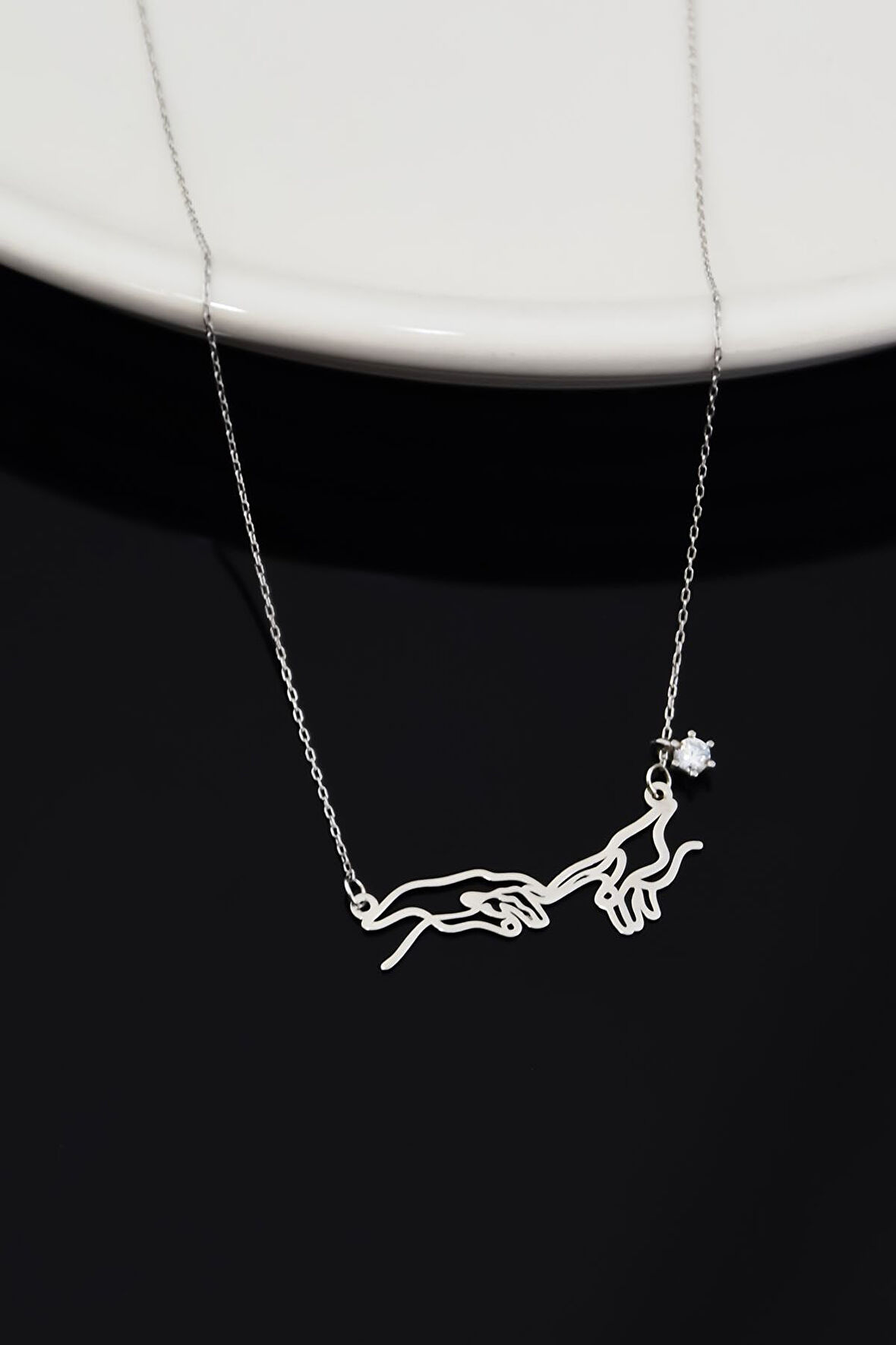 925 Ayar Gümüş Rodyum Tek Taşlı Kader Kadın Kolye