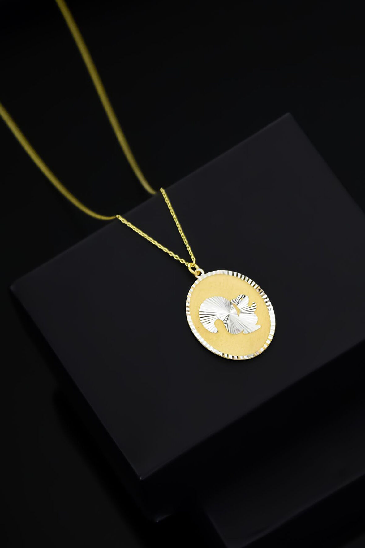 925 Ayar Gümüş Gold Kaplama Sincap Plaka Kolye