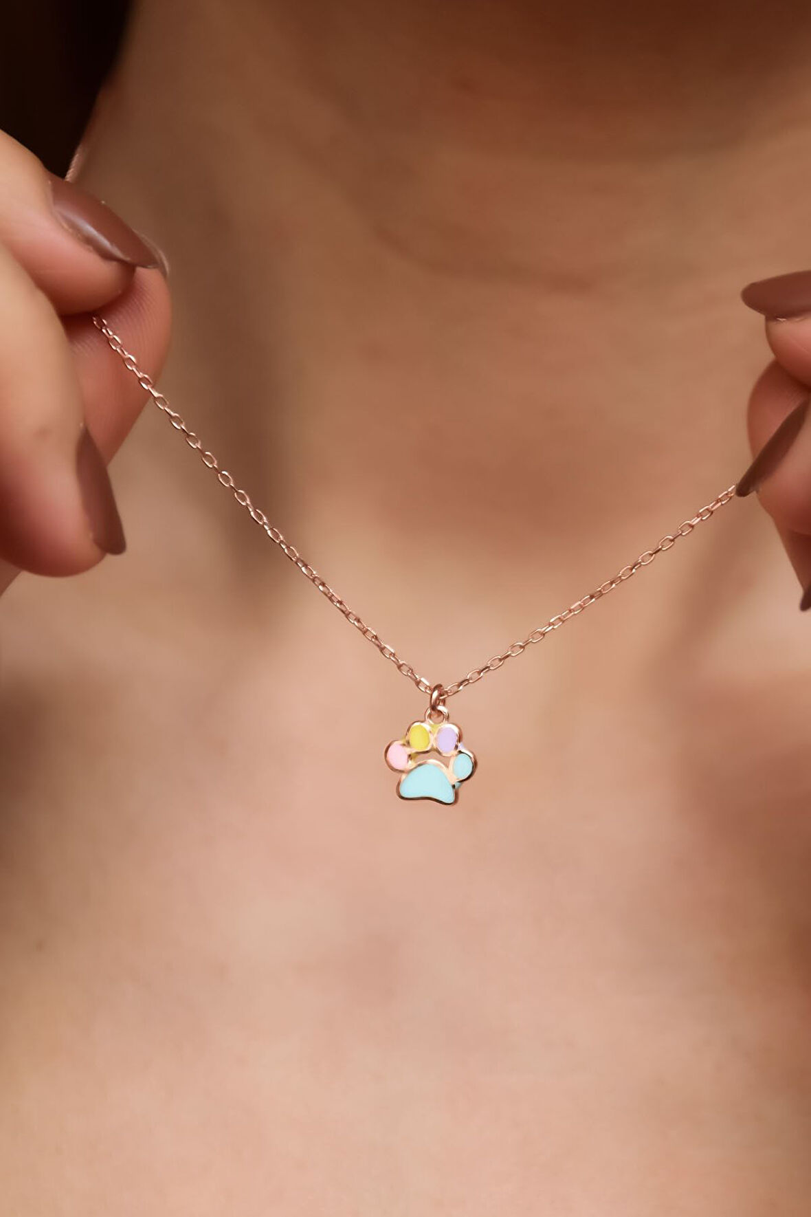 925 Ayar Gümüş Rose Kaplama Mineli Pati Kolye