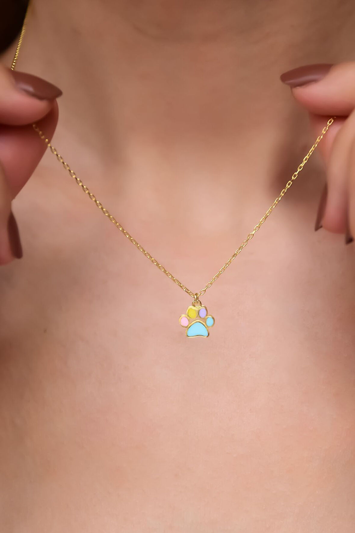 925 Ayar Gümüş Gold Kaplama Mineli Pati Kolye