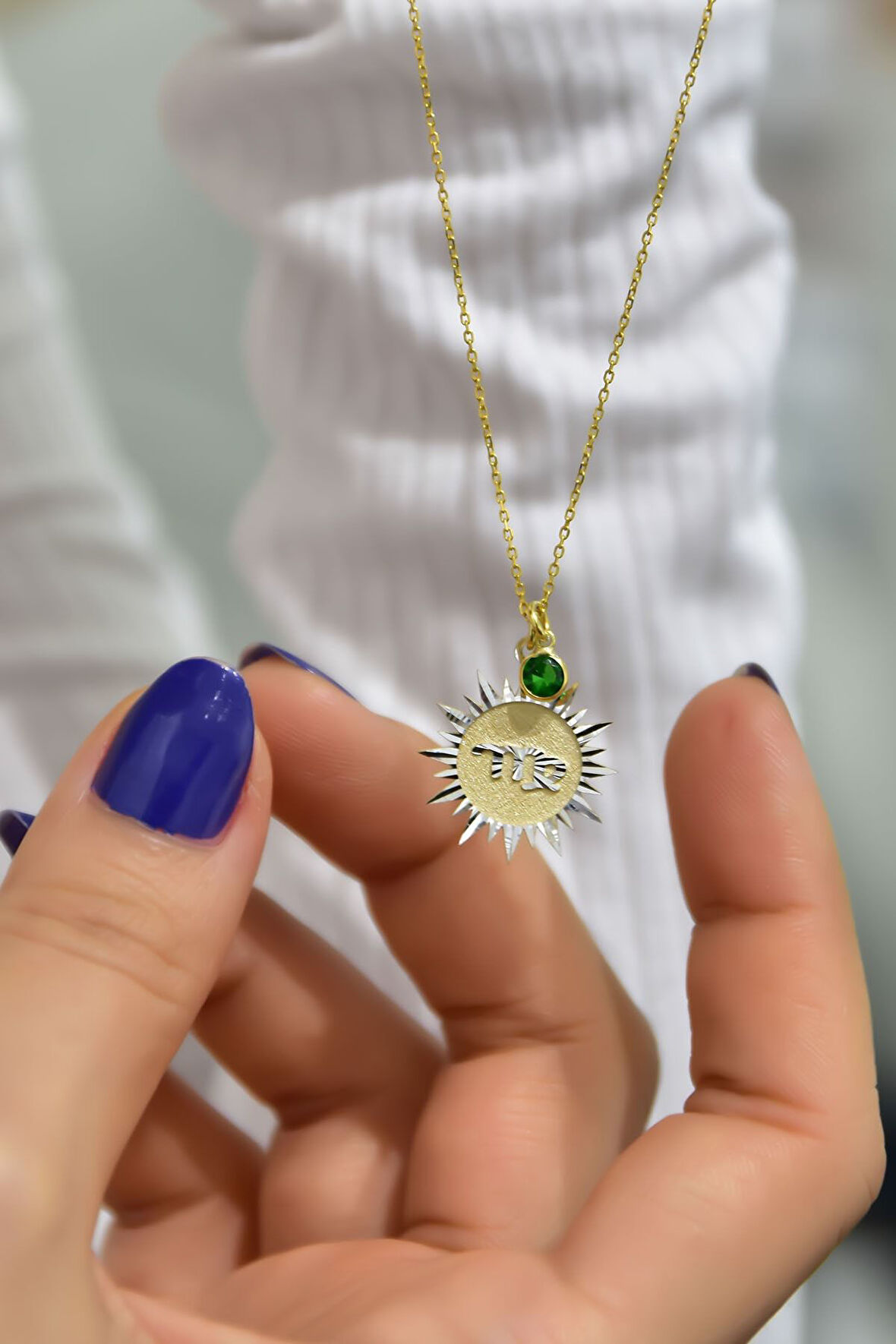 925 Ayar Gümüş Gold Kaplama Doğum Taşlı Kristal Kesim Plaka Başak / Virgo Burç Kolye