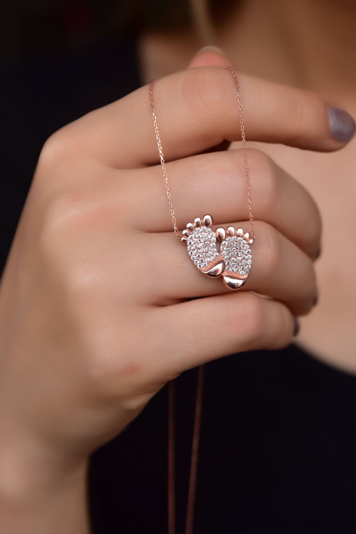 925 Ayar Rose Kaplama Bebek Ilk Adım Kolye