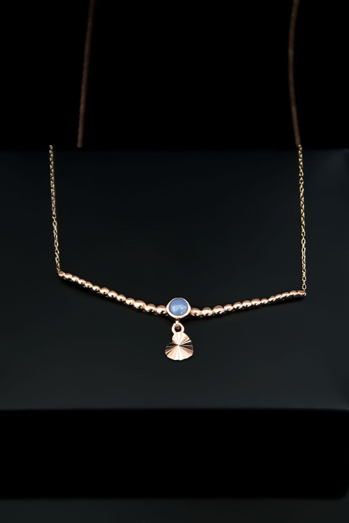 925 Ayar Gümüş Rose Kaplama Top Motifli Lila Ay Taşı Kalp Kolye