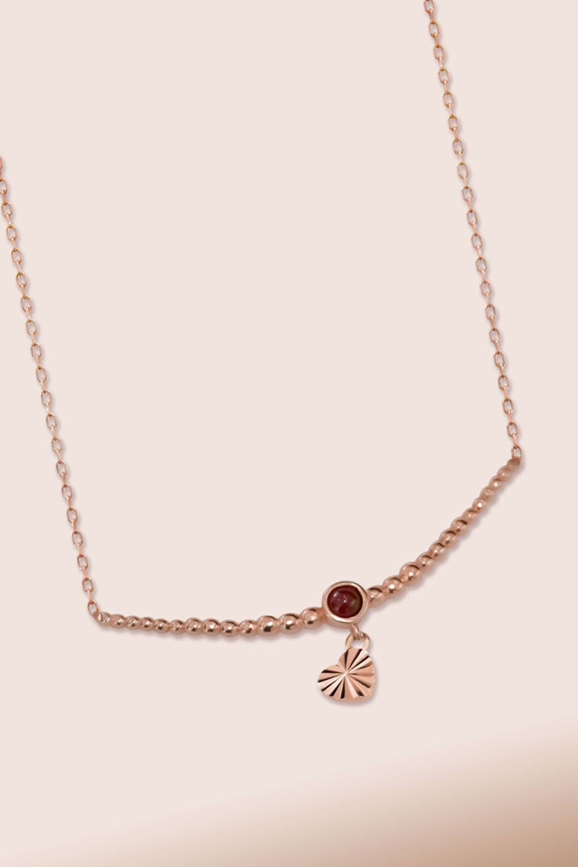 925 Ayar Gümüş Rose Kaplama Top Motifli Bordo Ay Taşı Yaşam Çiçeği Kolye