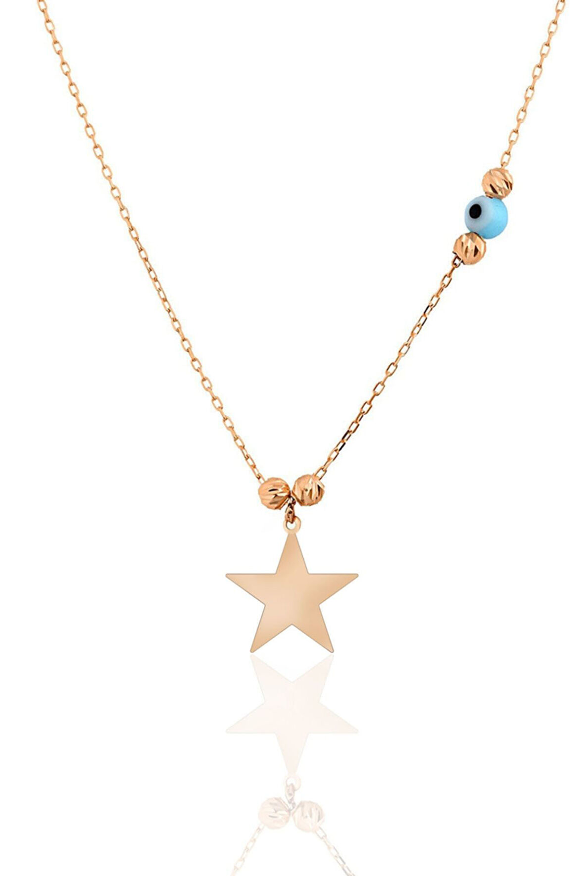 925 Ayar Gümüş Rose Kaplama Gözlü Dorikalı Yıldız Kolye