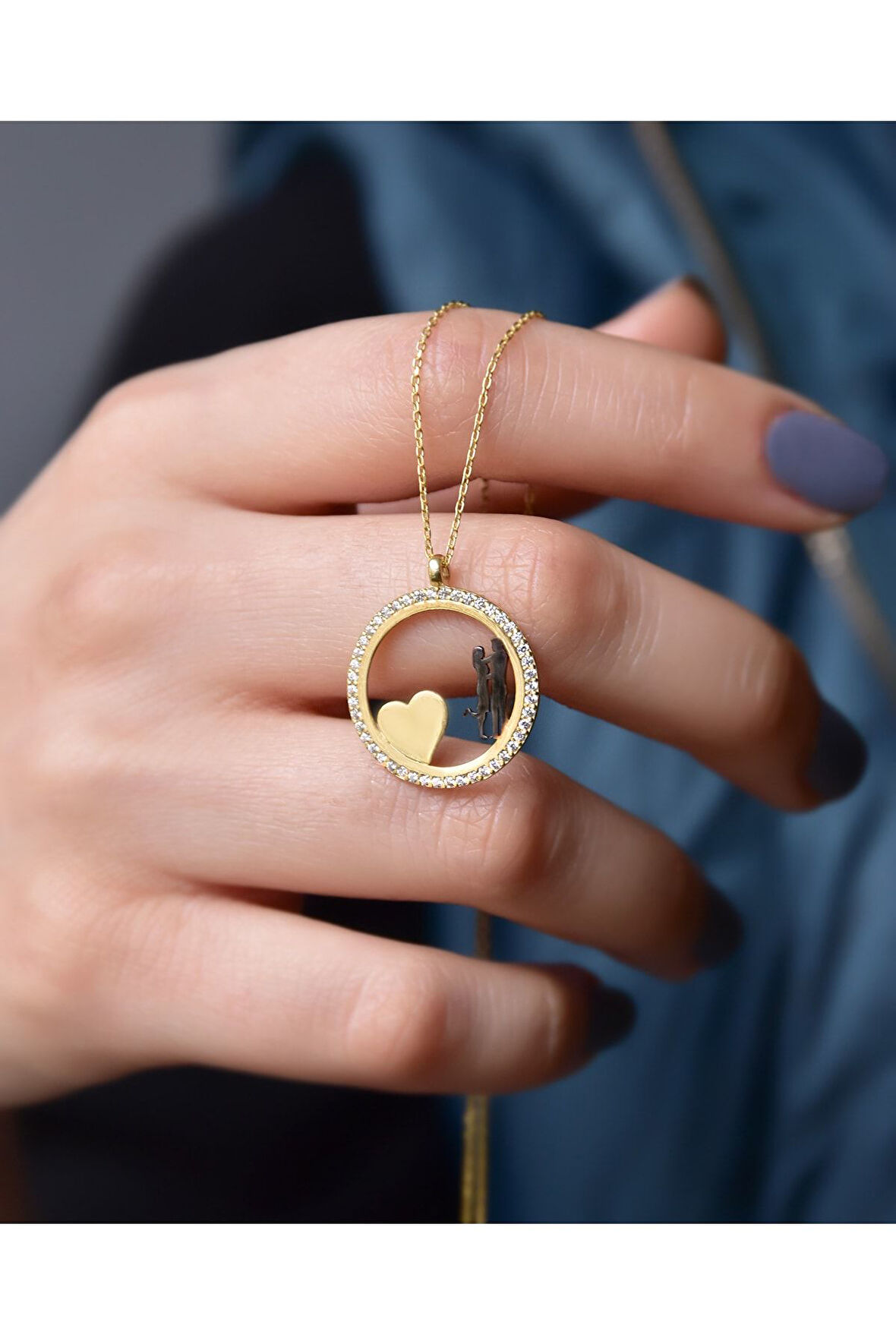 925 Ayar Gümüş Gold Kaplama Kalbimin Sahibi Sevgili Çember Kolye