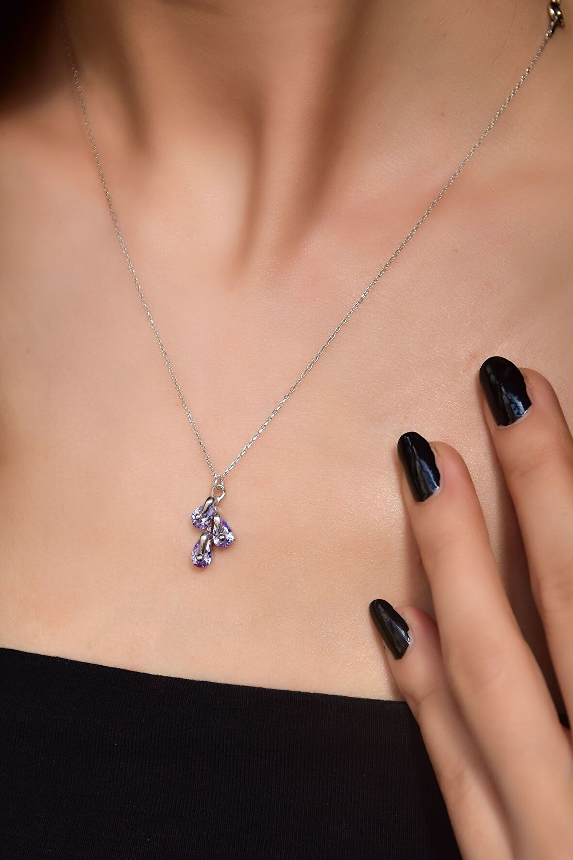 925 Ayar Gümüş Rodyum Kaplama Haziran Ayı Doğum Taşlı Kübik Drop Kolye