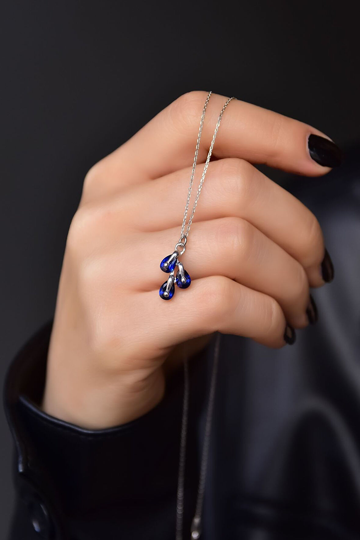 925 Ayar Gümüş Rodyum Kaplama Eylül Ayı Doğum Taşlı Kübik Drop Kolye