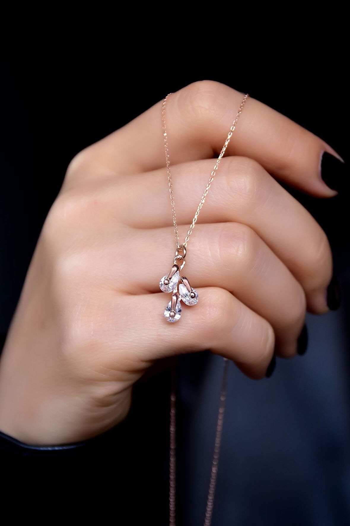 925 Ayar Gümüş Rose Kaplama Nisan Ayı Doğum Taşlı Kübik Drop Kolye