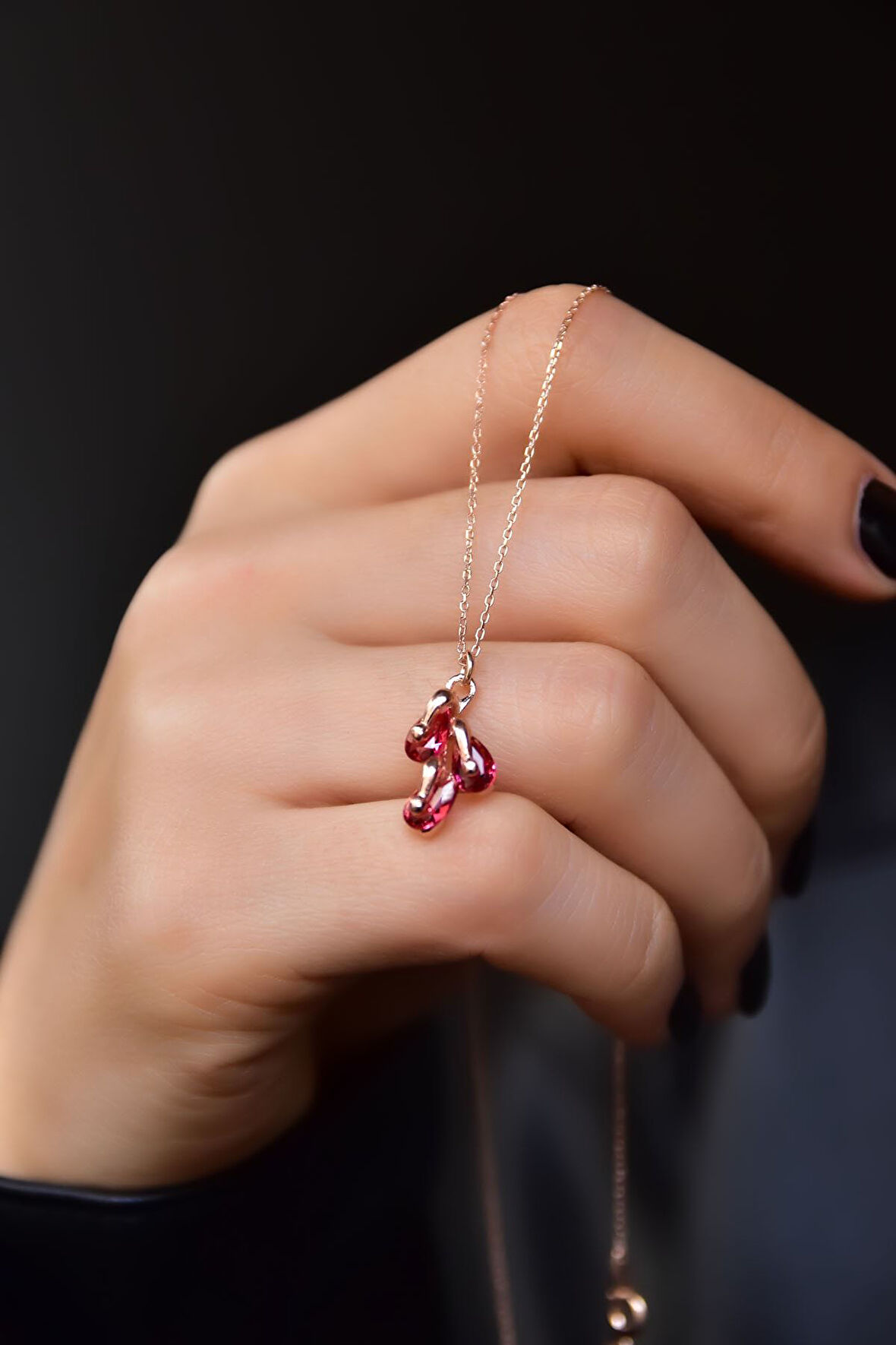 925 Ayar Gümüş Rose Kaplama Temmuz Ayı Doğum Taşlı Kübik Drop Kolye