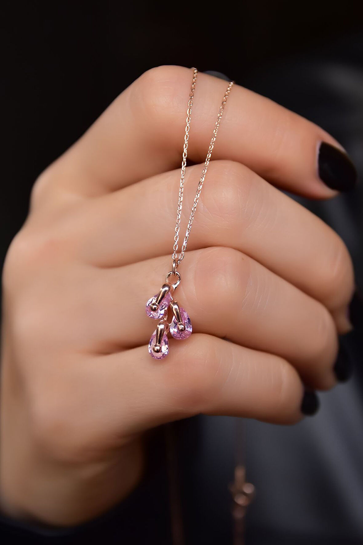 925 Ayar Gümüş Rose Kaplama Ekim Ayı Doğum Taşlı Kübik Drop Kolye