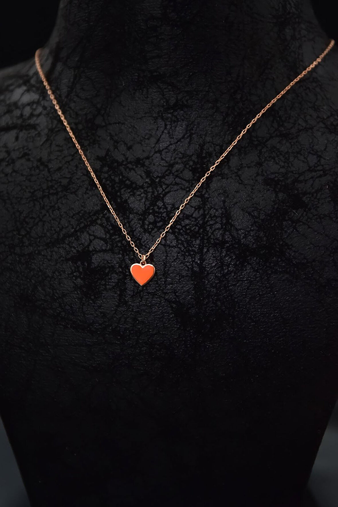 925 Ayar Gümüş Rose Kaplama Turuncu Mineli Minimal Kalp Kolye