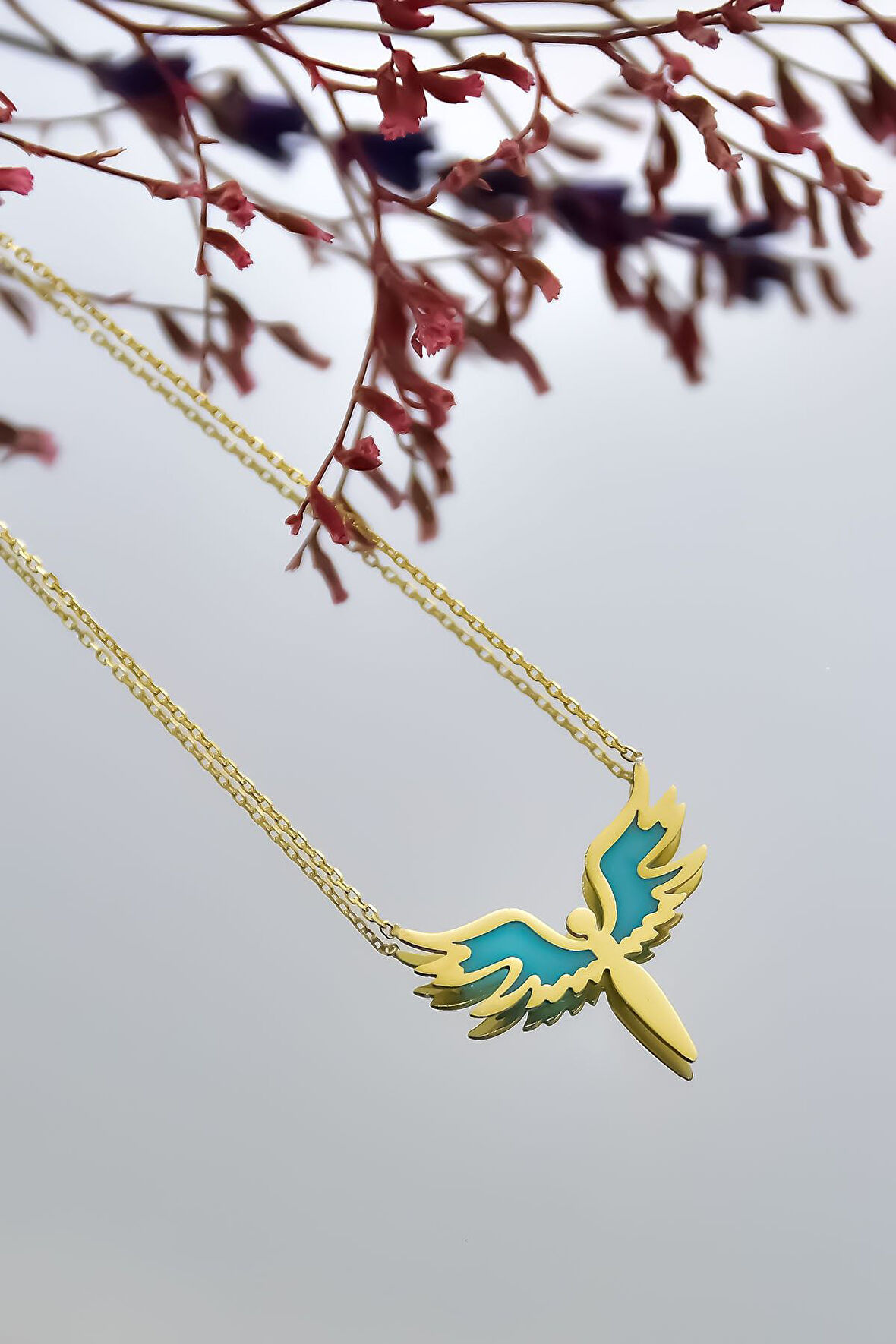 925 Ayar Gümüş Gold Kaplama Parlayan Rüya Serisi Tasarım Mineli Mikail Meleği Kolye