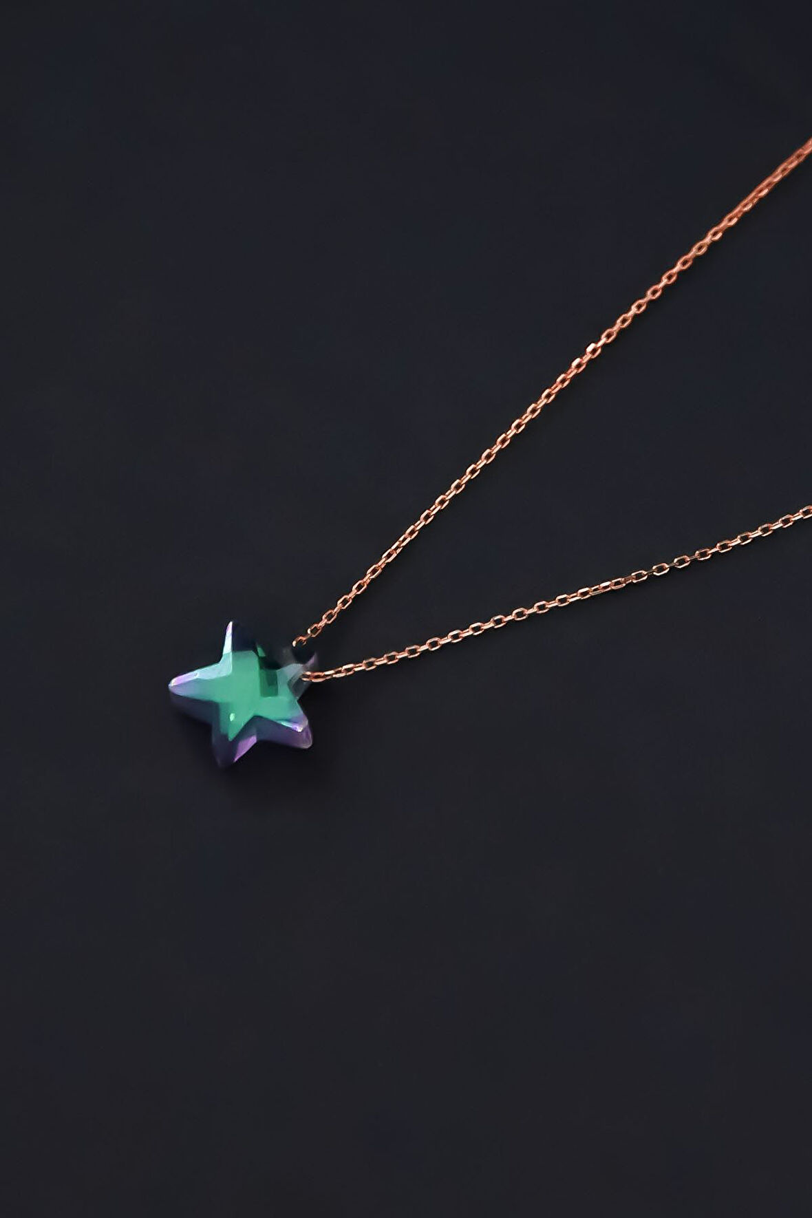 925 Ayar Gümüş Rose Kaplama Faset Kesim Parlayan Yıldız Kolye