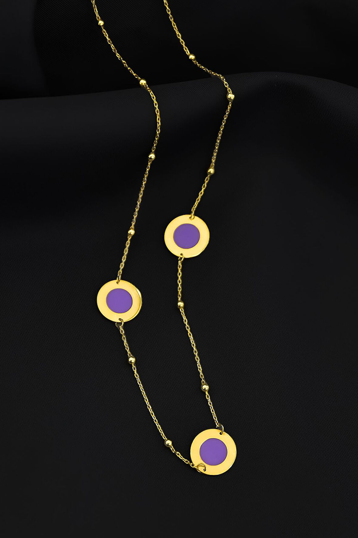 925 Ayar Gümüş Gold Kaplama Parlayan Rüya Serisi Tasarım Yuvarlak Ebruli Cam Boyalı Kolye