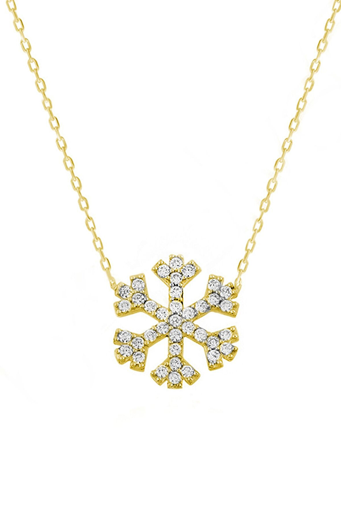 925 Ayar Gümüş Gold Kaplama Kar Tanesi Kolye