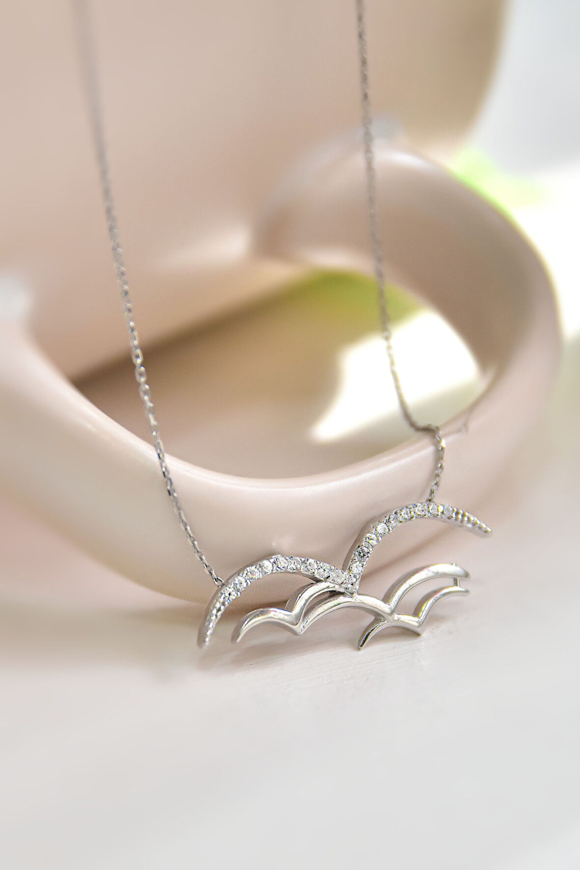 925 Ayar Gümüş Rodyum Kaplama Çoklu Martı Kolye