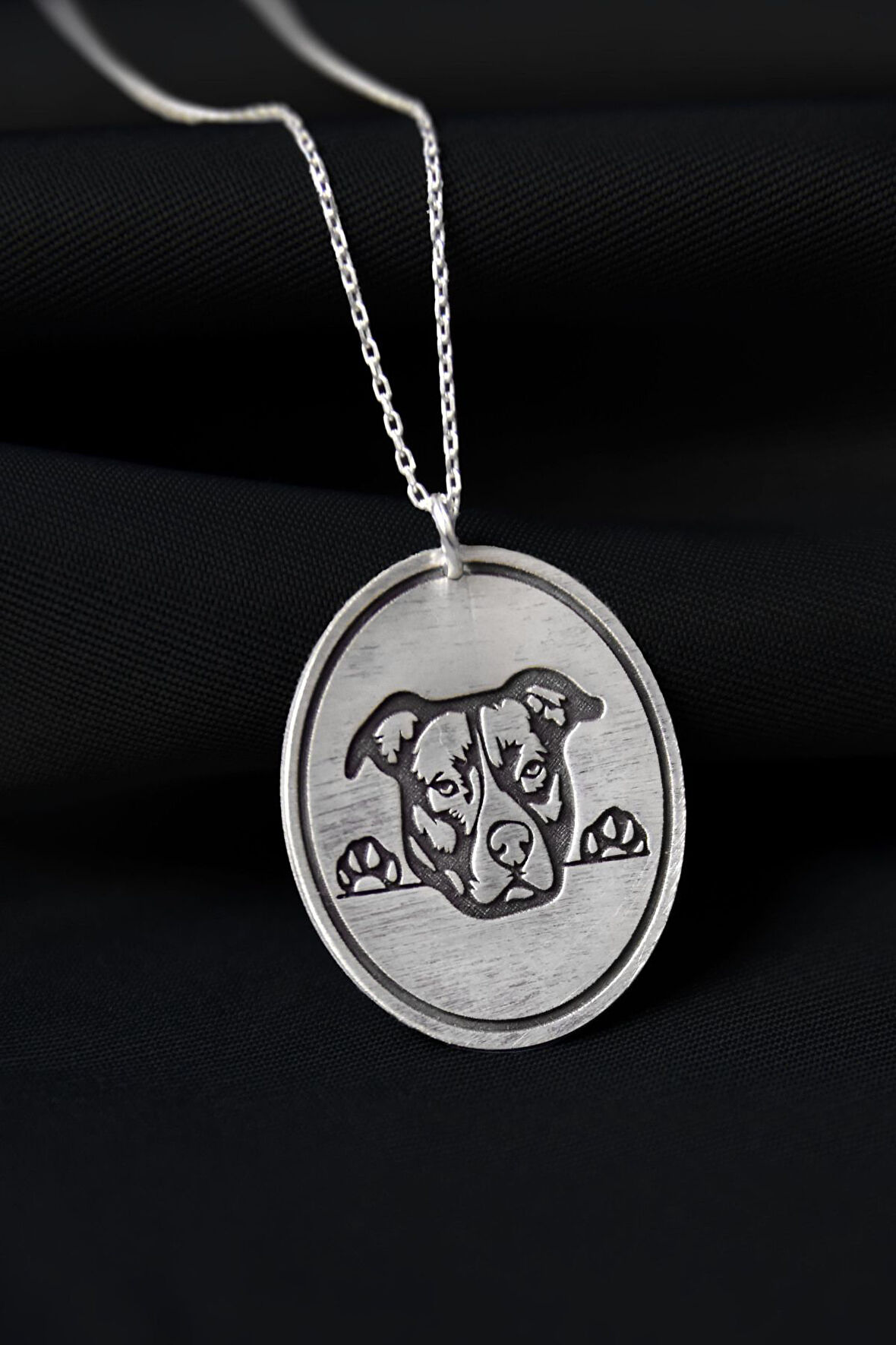925 Ayar Gümüş Rodyum Kaplama Plaka Boerboel Cinsi Köpek Desenli Kolye