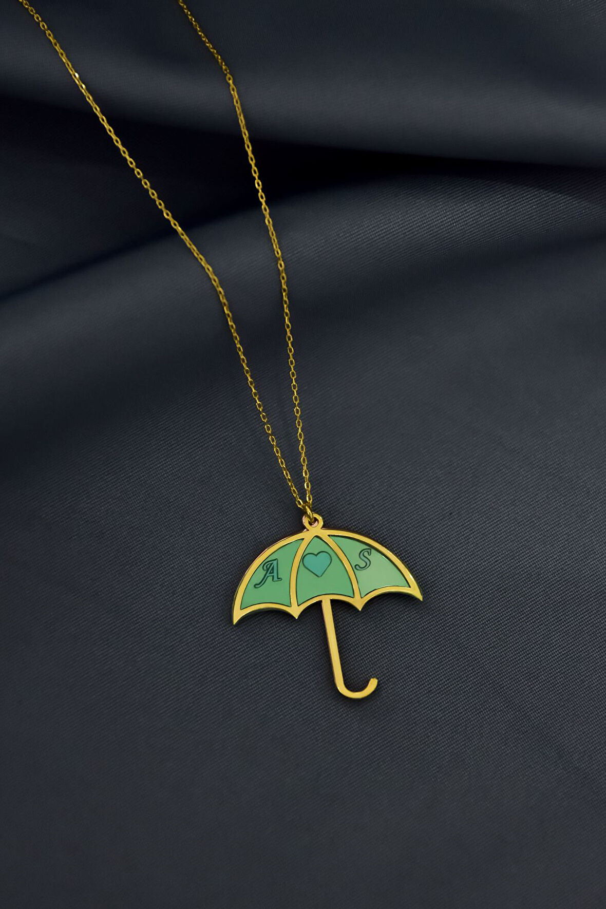 925 Ayar Gümüş Gold-Rose Kaplama Rüya Serisi Cam Boyalı Harfli Şemsiye Kolye