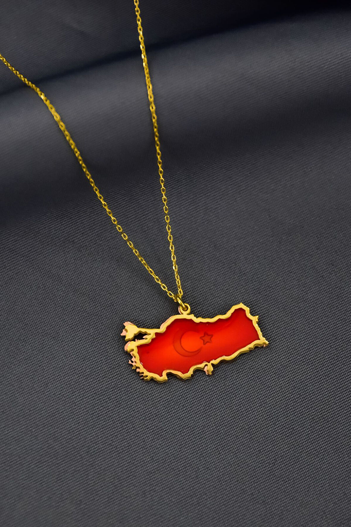 925 Ayar Gümüş Gold-Rose Kaplama Rüya Serisi Cam Boyalı Ayyıldız Türkiye Haritası Kolye