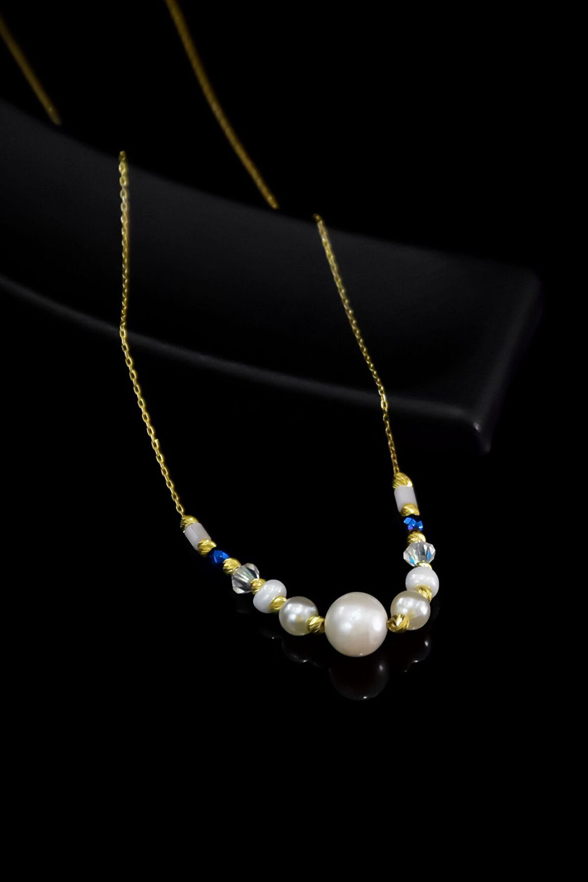 925 Ayar Gümüş Gold Kaplama Dorika Toplu , Incili Ve Boncuklu Kolye