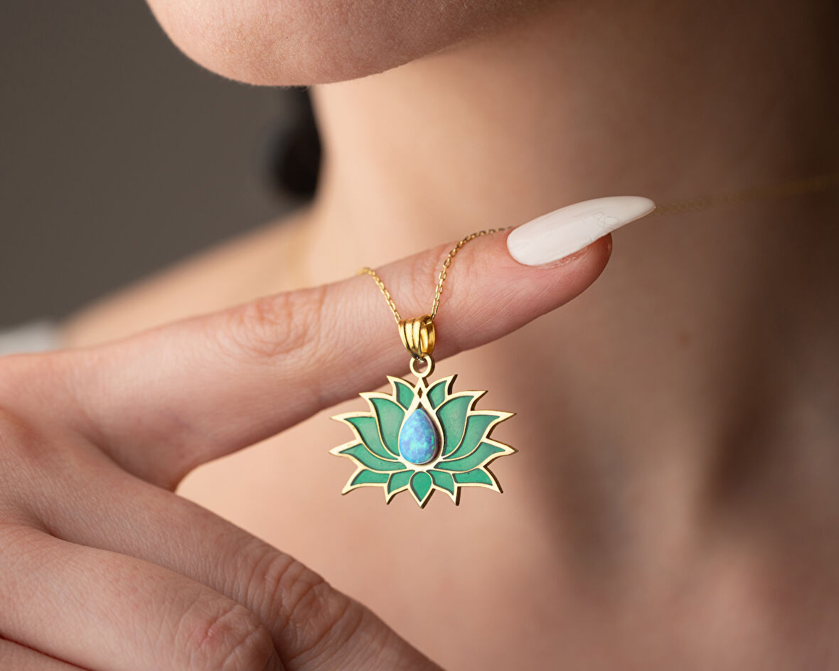 925 Ayar Gümüş Opal Taşlı Rüya Serisi Lotus Çiçeği 